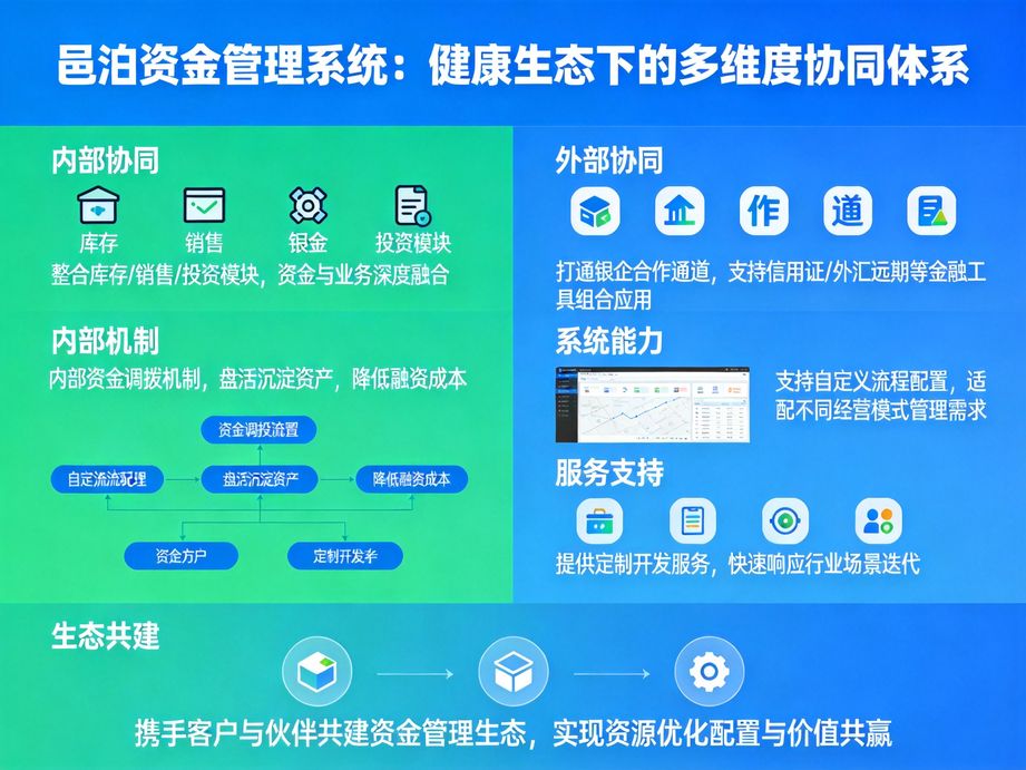 邑泊打造產業鏈金融協同體系，資金管理系統可設置信用額度與風險敞口，管控上下游企業的資金往來風險。
