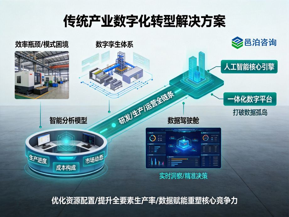 邑泊咨詢憑借專業咨詢能力，用人工智能破解轉型難題，推動傳統企業數字化轉型，實現業務與管理的雙重升級。