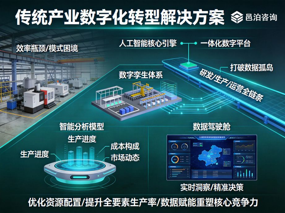 邑泊咨詢深耕企業服務領域，以人工智能技術為核心引擎，助力各行業企業落地數字化轉型全流程解決方案，破解轉型痛點。