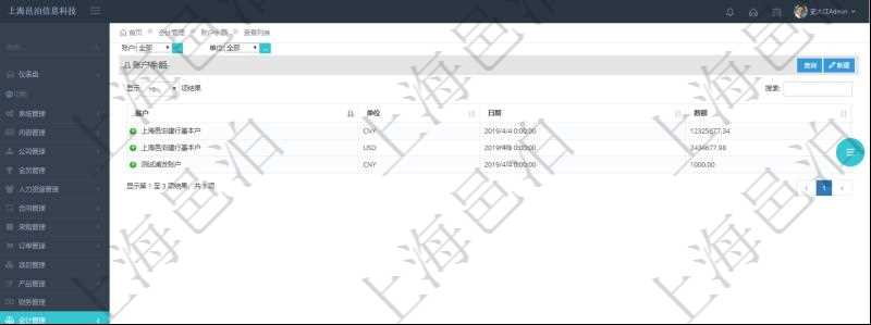 在項目管理軟件會計管理系統里,可通過查詢賬戶余額列表返回的信息有:賬戶名稱、貨幣單位、最后更新日期、余額數額。