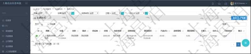 在項目管理軟件車輛管理系統中查詢車輛保養列表返回車輛、名稱、描述、供應商、價格、保養類型、送修時間、取回時間、汽油、送修里程、取回里程、主管人、經辦人、司機姓名、備注。