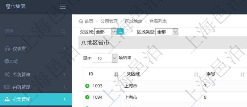 在項目管理軟件中查詢區域地點的時候，返回的字段信息有：ID、父區域、序號、區域名稱、創建時間、區域類型等。