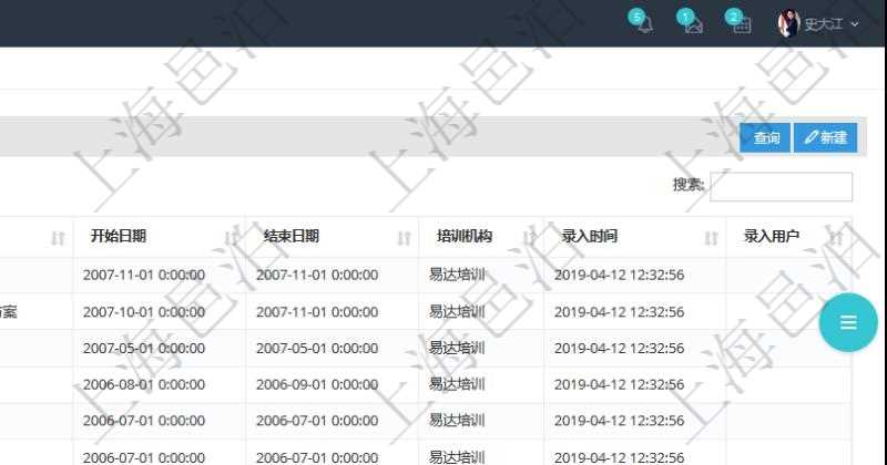 在項目管理軟件人力資源模塊，查詢外包培訓信息返回序號、培訓項目、描述、開始日期、結束日期、培訓機構等。