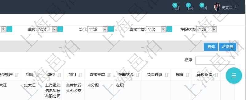 項目管理軟件人力資源管理團隊管理查看列表可以查詢到團隊檔案詳細信息，比如：上級團隊、序號、團隊名稱、團隊描述、財務人、登錄賬戶、組長、單位、部門、直接主管、在職狀態、負責領域、標簽等。