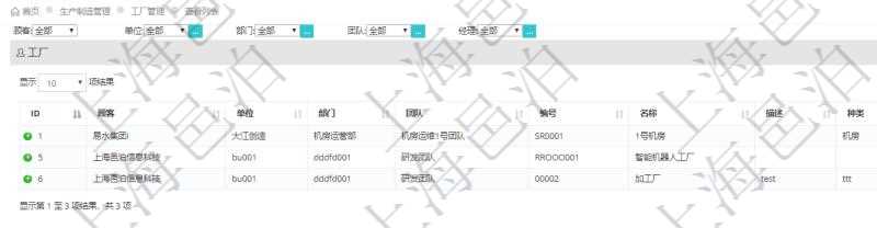 項目管理軟件可以通過MES生產制造管理系統維護工廠列表信息，查詢工廠列表返回明細字段信息有單位、部門、團隊、編號、名稱、描述、種類及經理。