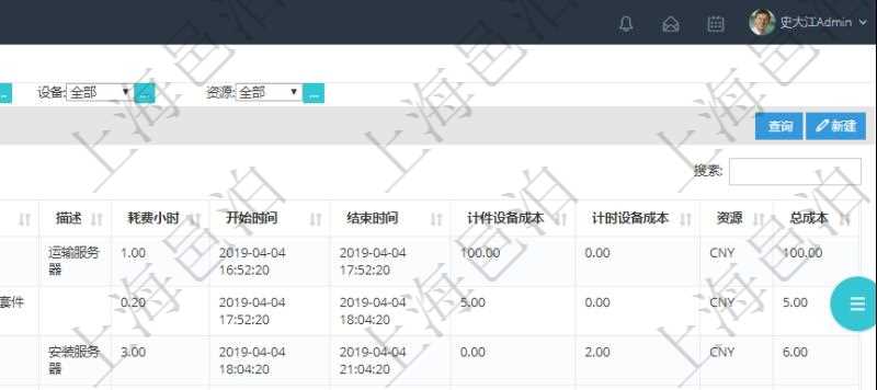 在項目管理軟件MES生產制造管理系統中查詢加工執行設備日志返回設備配置、加工配置、加工執行、序號、設備、描述、耗費小時、開始時間、結束時間、計件設備成本、計時設備成本、資源、貨幣單位、總成本。