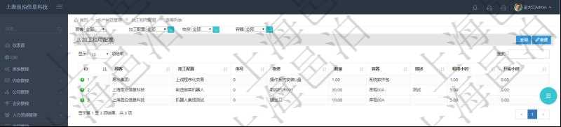 在項目管理軟件MES生產制造管理系統查詢加工租用配置列表時返回:加工配置、序號、物資、數量、容器、描述、租用小時及開始小時等。