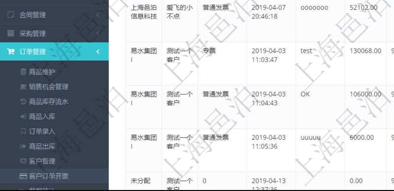 在項目管理軟件里可通過訂單管理系統查詢返回客戶發票列表信息，比如：客戶、發票稅種、開票時間、開票內容、開票金額、統一社會信用代碼、發票抬頭、發票地址、發票電話、發票開戶行、發票賬號等信息。