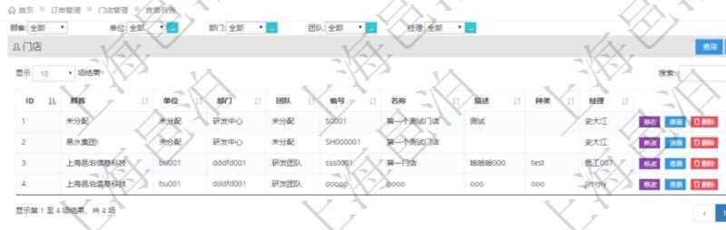 在項目管理軟件里可通過訂單管理系統查詢返回門店列表信息,比如:單位、部門、團隊、編號、名稱、描述、種類及門店經理。