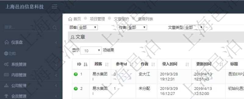 在項目管理軟件里可通過項目管理系統查詢返回文章維護列表信息，比如：參考ID、作者、錄入時間、更新時間、標題、封面圖片、跳轉URL、摘要、分類、標簽、是否隱藏、文章類型等。項目文章提供了一種wiki模式的知識庫，用戶可以簡單快速的建立文章之間的引用鏈接。