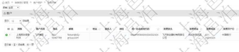 在項目銷售報價管理系統查詢客戶維護信息時返回:客戶名稱、電話、郵箱、地址、聯系人、微信、統一社會信用代碼、發票抬頭、發票地址、發票電話、發票開戶行、發票賬號。