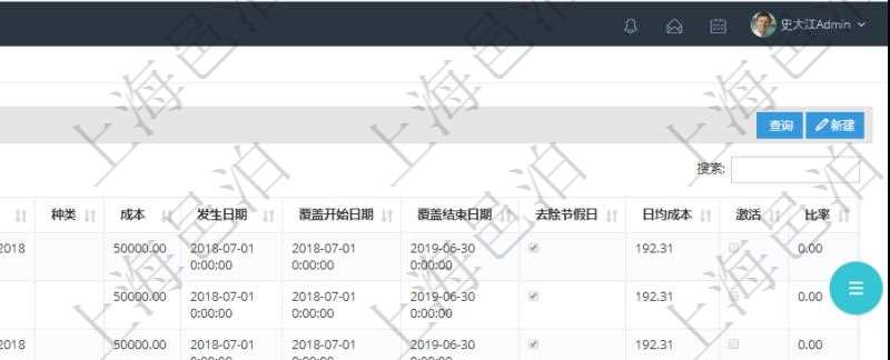 在項目管理軟件銷售報價管理系統查詢成本維護信息時返回：父成本、序號、成本編號、成本名稱、成本描述、種類、成本金額、發生日期、覆蓋開始日期、覆蓋結束日期、是否去除節假日、日均成本、激活狀態、激活比率等。
