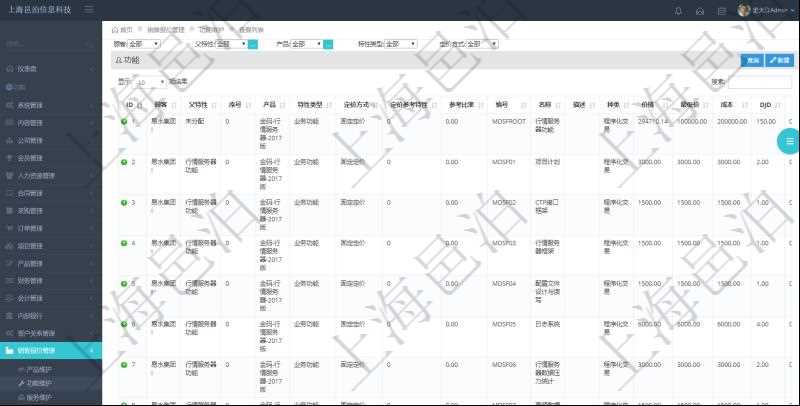 在項目管理軟件銷售報價管理系統中，可通過功能維護來管理每個子功能特性的報價參考，查詢功能維護時可返回字段信息有：父功能特性、序號、產品、特性類型、定價方式、定價參考特性、參考比率、功能編號、功能名稱、功能描述、功能種類、價格、最低價、成本等。