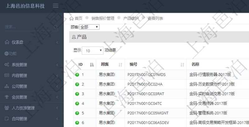通過項目管理軟件銷售報價管理系統可以查詢維護報價產品信息：產品編號、產品名稱、產品描述、產品種類、產品單價、產品最低價、產品成本、產品數量、產品單位等。
