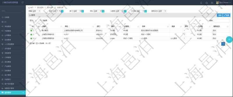 在項目管理軟件里可以使用服務管理系統管理維護服務，查詢服務列表的時候返回服務配置信息：單位、部門、團隊、父服務、服務名稱、服務描述、序號、工作流、服務狀態等。