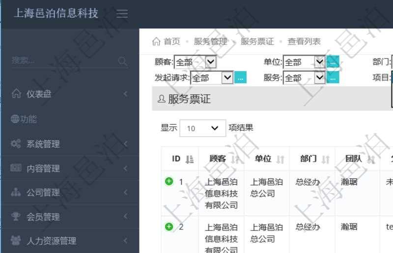 項目管理軟件通過服務票證跟蹤和管理服務工作流程。通過查詢服務票證頁面可以查詢得到服務票證詳細列表,列表內容包括:單位、部門、團隊、父票證、序號、發起請求、服務、分類、標題、描述等。