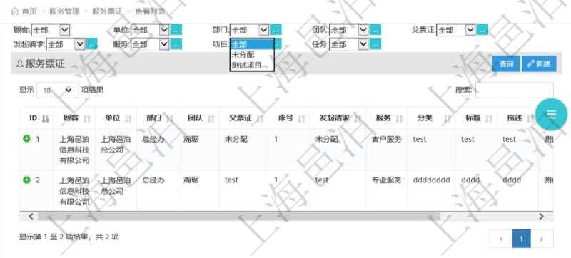 項目管理軟件通過服務票證跟蹤和管理服務工作流程。通過查詢服務票證頁面可以查詢得到服務票證詳細列表,列表內容包括:單位、部門、團隊、父票證、序號、發起請求、服務、分類、標題、描述等。