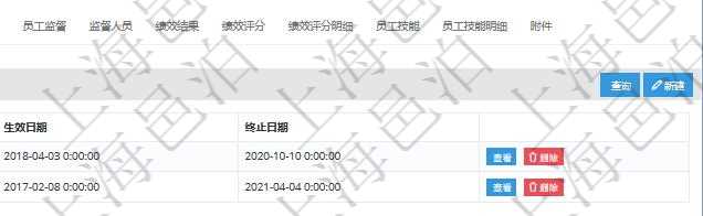 項目管理軟件人力資源管理模塊員工基本信息資料明細查詢還可以關聯查詢更多相關資料，比如上崗證編號、標題、描述、生效日期、終止日期等。
