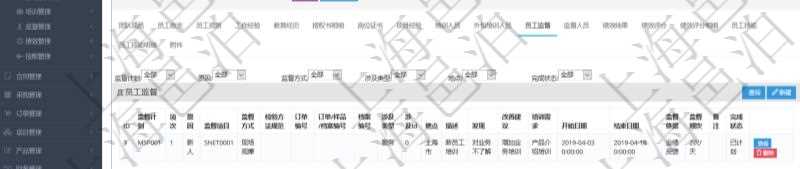 項目管理軟件人力資源管理模塊員工基本信息資料明細查詢還可以關聯查詢更多相關資料，比如監督計劃、項次、原因、監督項目、監督方式、檢驗方法規范、訂單編號、訂單樣品檔案編號、檔案編號、設計類型、涉及ID、地點、描述、發現、改善建議、培訓需求、監督員、開始日期、結束日期、監督依據、監督頻次、備注及完成狀態等。