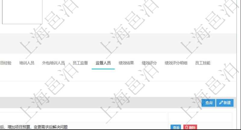 項目管理軟件人力資源管理模塊員工基本信息資料明細查詢還可以關聯查詢更多相關資料,比如負責過的監督項目:監督、項次、總結。
