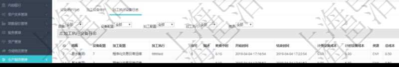 在項目管理軟件MES生產制造管理系統查看設備維護信息時返回設備信息。同時返回關聯的加工執行設備日志：設備配置、加工配置、加工執行、序號、描述、耗費小時、開始時間、結束時間、計件設備成本、計時設備成本、資源、貨幣單位、總成本。