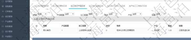在項目管理軟件MES生產制造管理系統查詢加工執行日志信息時,還返回了關聯的加工執行產品日志:產品配置、加工配置、序號、物資、產品、數量、容器、描述。