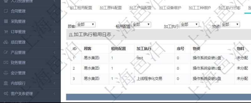 在項目管理軟件MES生產制造管理系統查詢加工明細信息時,還返回了關聯的加工執行租用日志:租用配置、加工執行、序號、物資、物料、數量、容器、描述、租用小時、開始時間、結束時間。