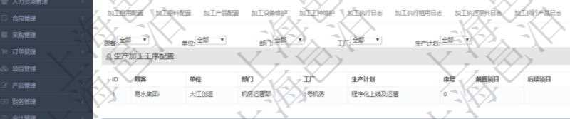 在項目管理軟件MES生產制造管理系統查詢加工明細信息時，還返回了關聯的生產加工工序配置：單位、部門、工廠、生產計劃、序號、前置項目、后續項目、最早開始日、最早結束日。