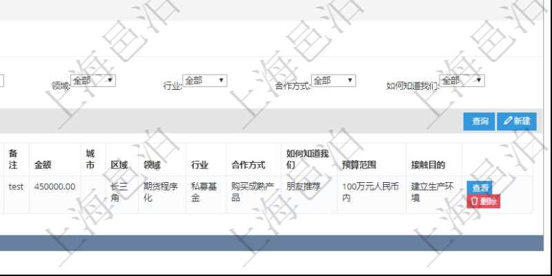 在項目管理軟件銷售報價管理系統中查詢產品除了返回產品基本配置信息外，還可以返回關聯的訂單信息：銷售編號、客戶、標題、版本、描述、服務、錄入日期、備注、金額、城市、區域、領域、行業、合作方式、如何知道我們、預算范圍及接觸目的。